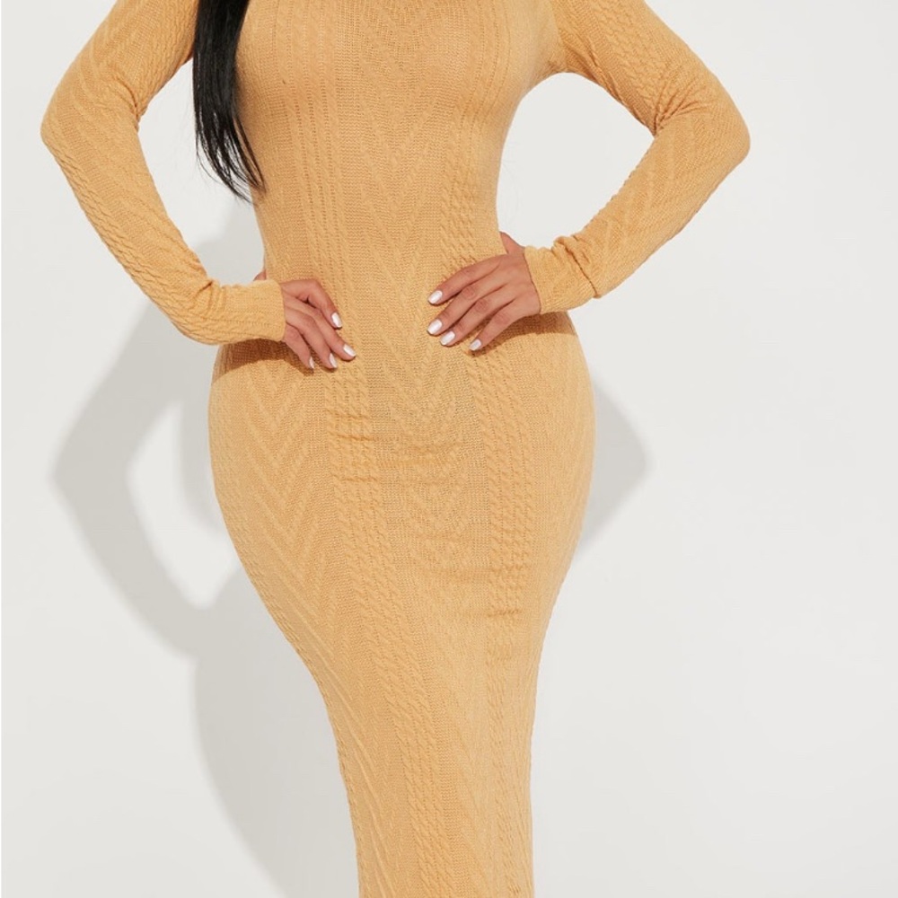 NWT Fashion Nova Tan Bodycon Mock Neck Dress
